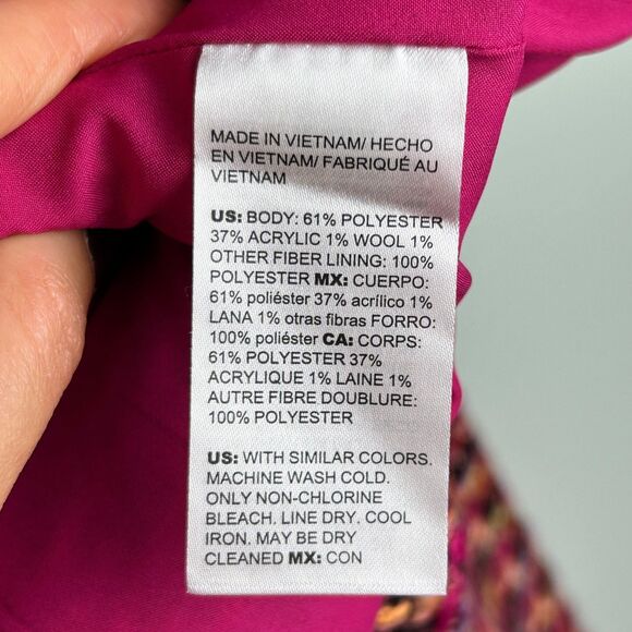 NWT Chico's Color Pop Tweed Jacket Blazer Pink Multi Long Sleeve Woven sz  3 16 - Picture 13 of 14